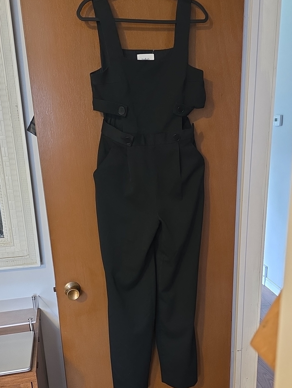 ba&sh Black Button-Accent Wide-Strap Jumpsuit